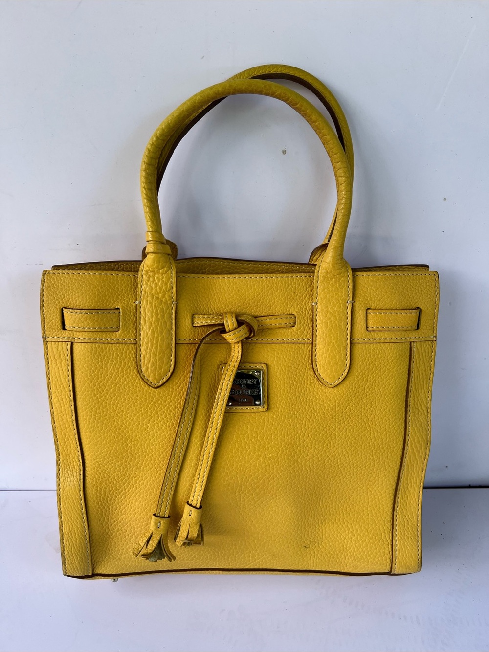Dooney & Bourke Mustard Yellow Leather Satchel Tote Handbag 💛
